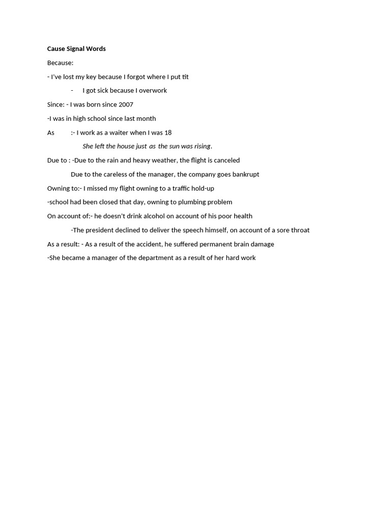 Cause signal words pdf