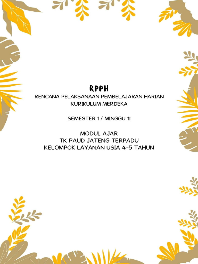 Modul Ajar RPPH TK A 4 5 Tahun Kurmer Smt1 Minggu 11 | PDF