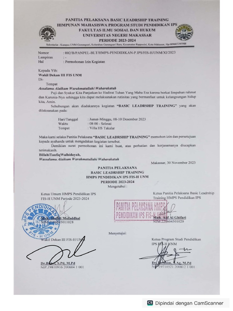 Surat izin kegiatan basic leadership training pdf