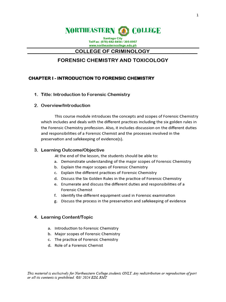 Chapter 1 Introduction To Forensic Chemistry | PDF