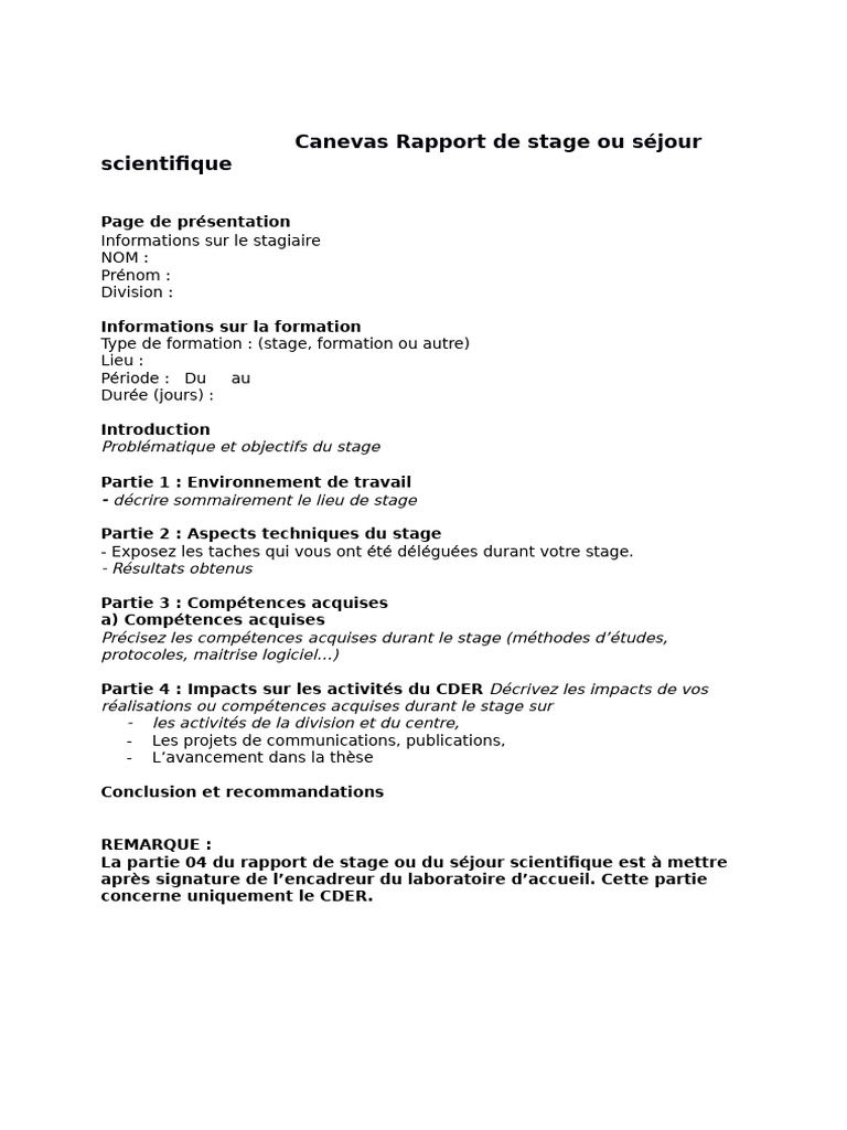 Canevas Rapport Stage | PDF