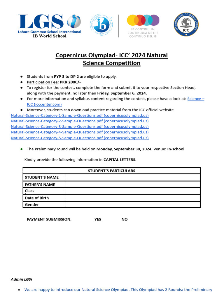 Copernicus Olympiad - ICC - Natural Science | PDF