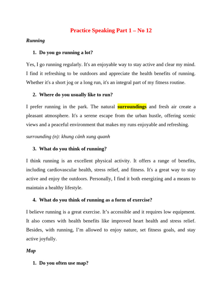 Practice Speaking Part 1 - No 12 | PDF