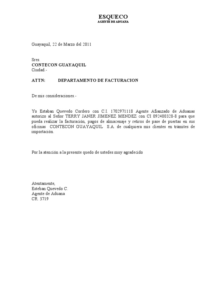 Carta Para Aduana