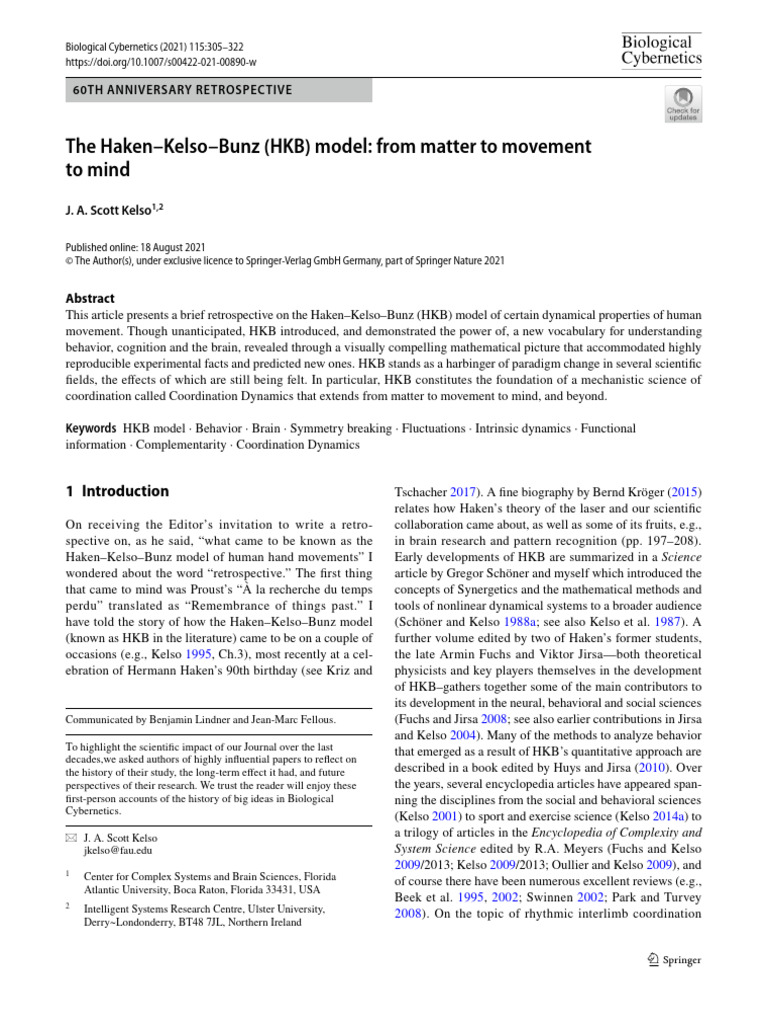 The Haken-Kelso-Bunz (HKB) Model From Matter To Movement | PDF
