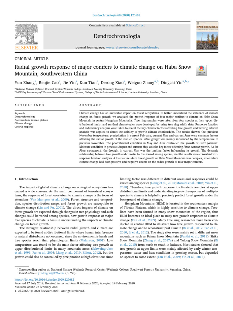 Zhang Et Al - 2020 - Radial Growth Response of Major Conifers To ...