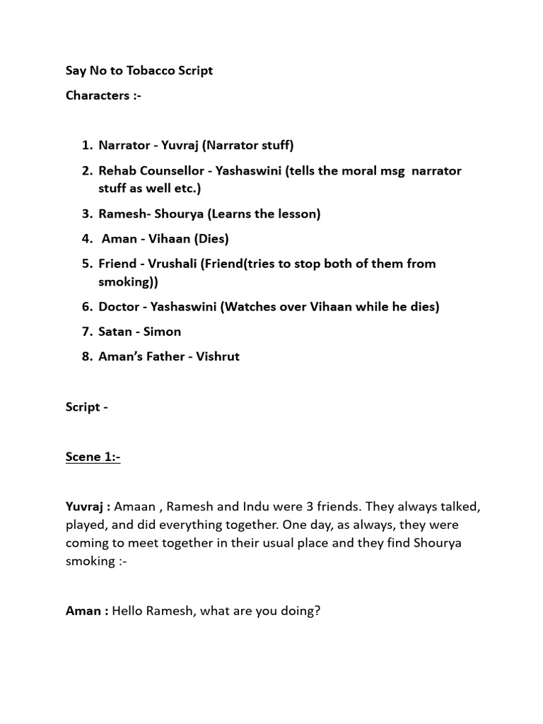 drama script on tobacco in english Smoking scenario role play The X-Files" Brand X (TV