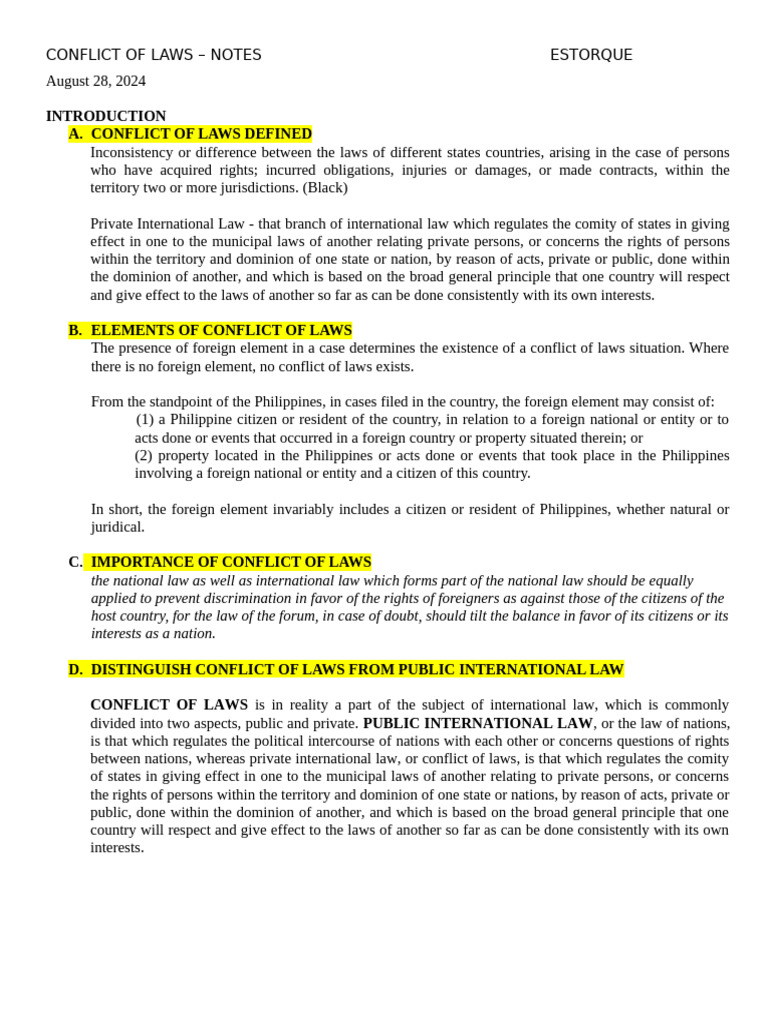 Conflict of Laws - Notes | PDF