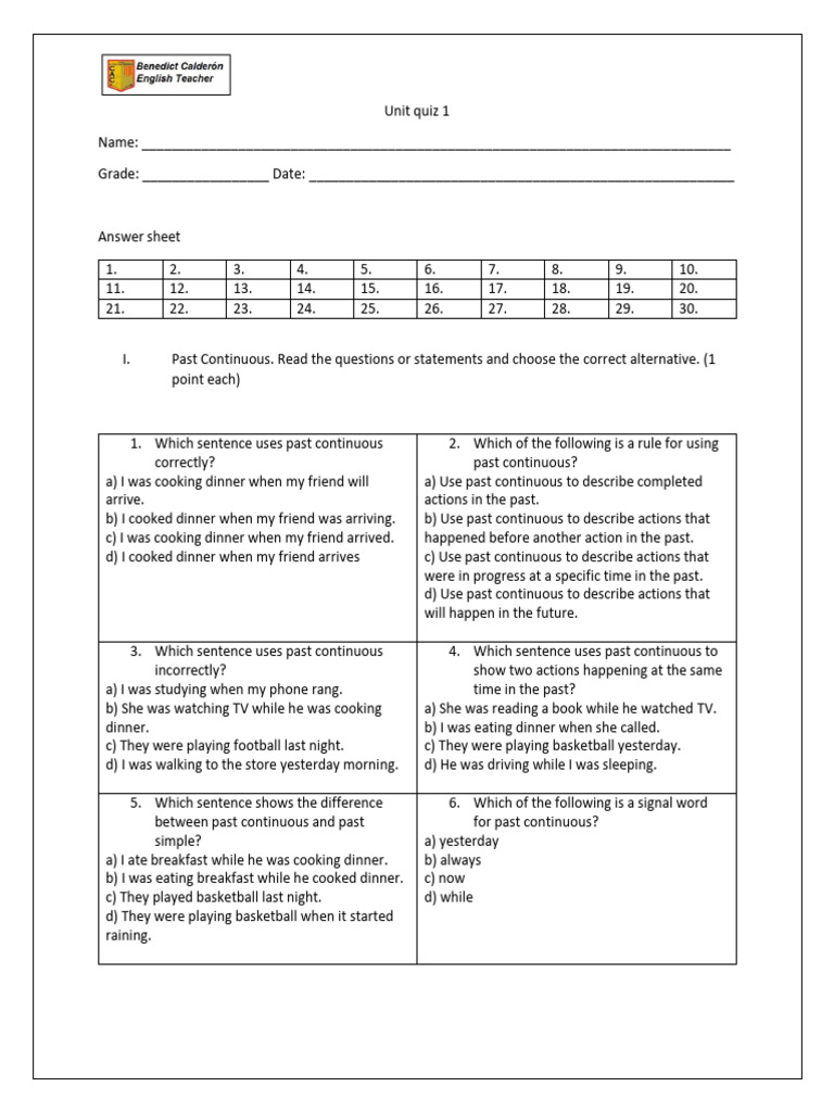 Unit Quiz 1 8 Basico | PDF