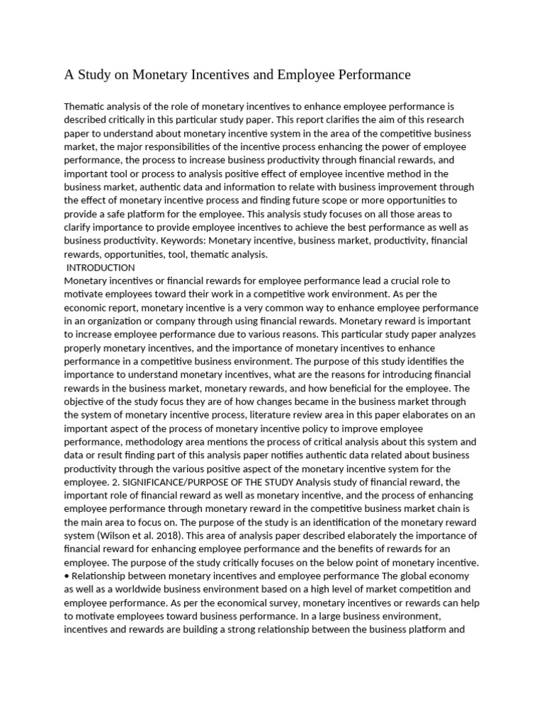A Study On Monetary Incentives and Employee Performance | PDF