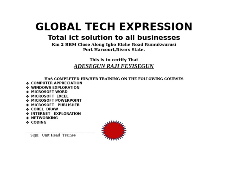 Cert 1 | PDF