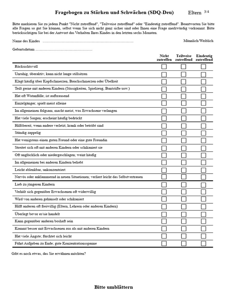 Fragebogen zu Stärken und Schwächen | PDF