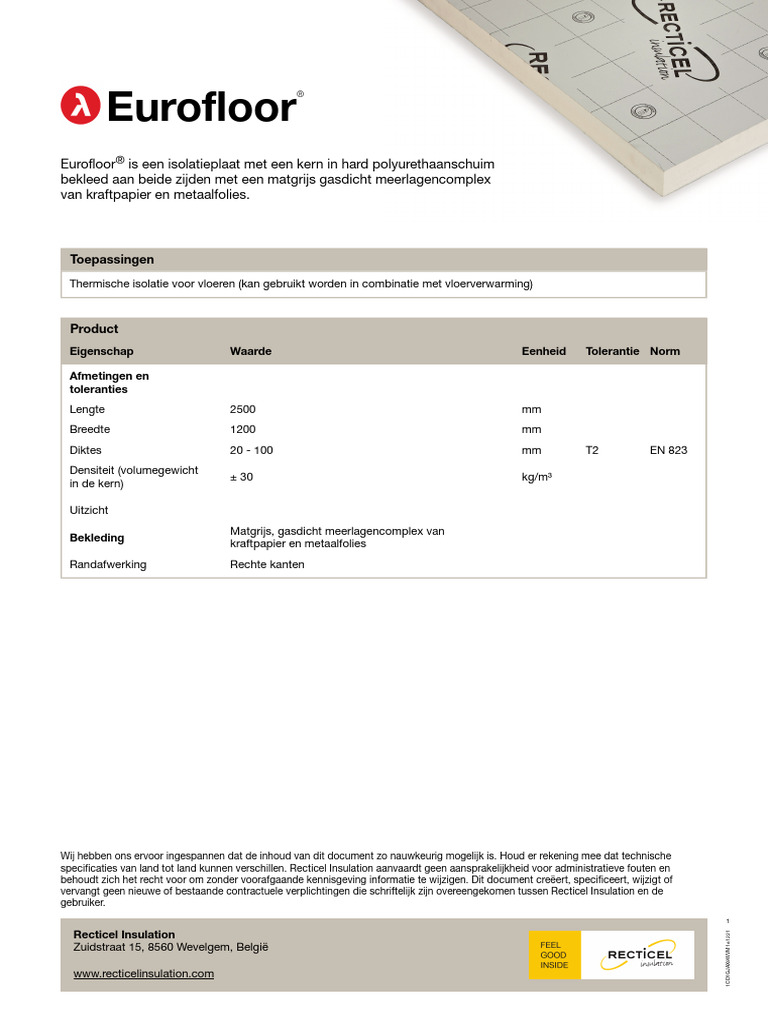 TechSheet Eurofloor BE-NL 20181221 | PDF