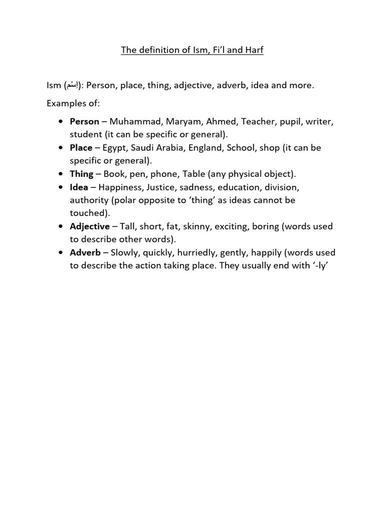 Lesson 1 - Definition of Ism J Fi'l and Harf | PDF