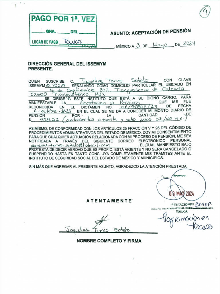 Aceptación de Pensión Jacky | PDF