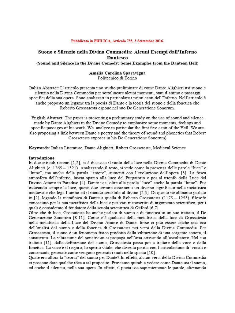 Sound and Silence in The Divine Comedy Some Examples From The Dantean ...