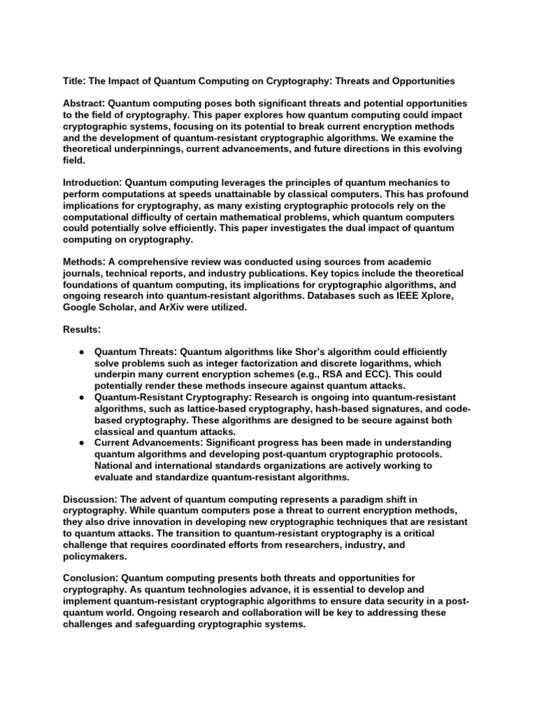 The Impact Of Quantum Computing On Cryptography Pdf