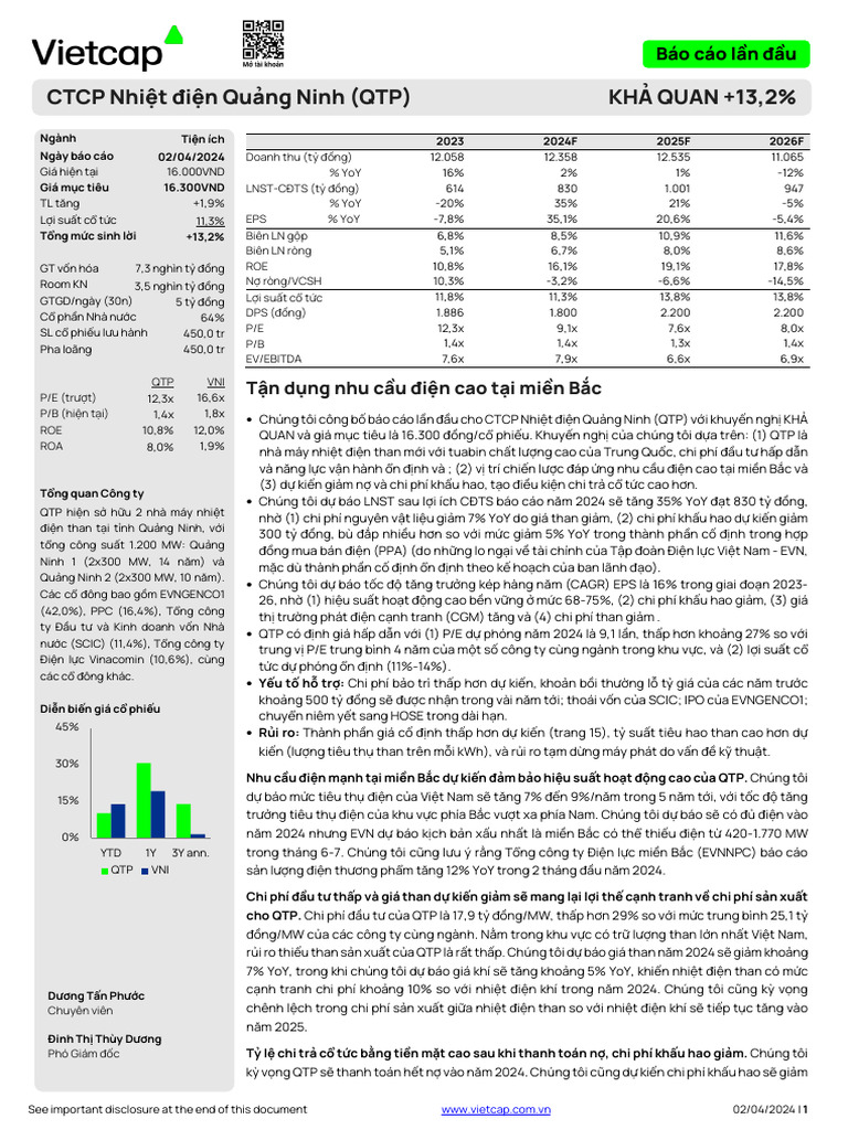 CTCP Nhiệt điện Quảng Ninh (QTP) KHẢ QUAN +13,2%: Update Report | PDF