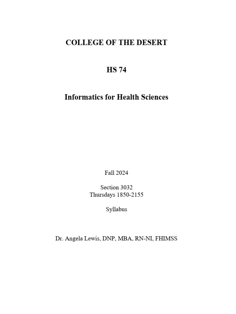 Health+Informatics+Hs+74+3032+ +Fall+2024+Syllabus | PDF