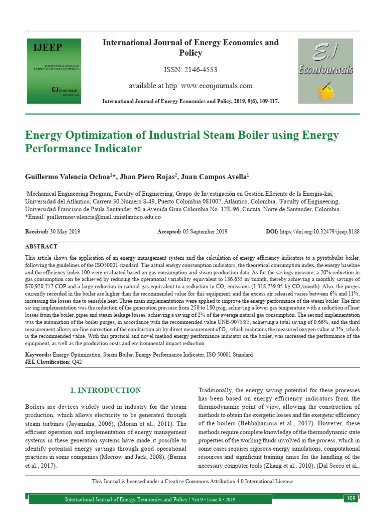 Energy Optimization of Industrial Steam Boiler Using Energy Performance ...