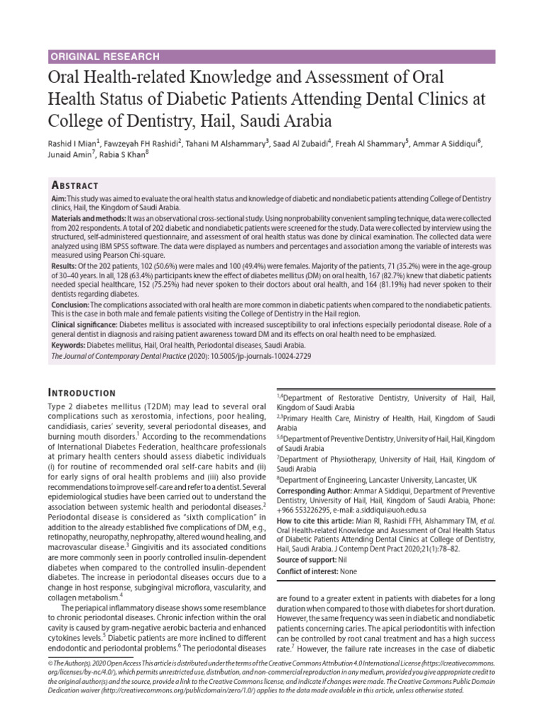 Oral Health-Related Knowledge and Assessment of or | PDF