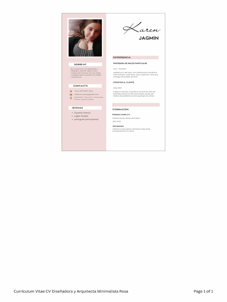 Currículum Vitae CV Diseñadora y Arquitecta Minimalista Rosa - 20240624 ...