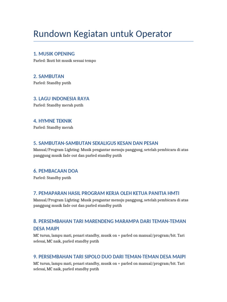 Rundown Kegiatan Operator | PDF