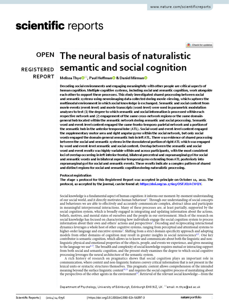 The Neural Basis of Naturalistic Semantic and Social Cognition | PDF