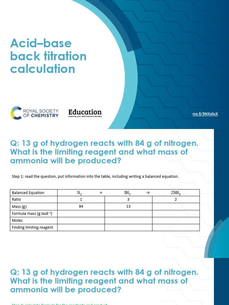 Acid-Base Back Titration Calculation: RSC - Li/3Nxxlux | PDF