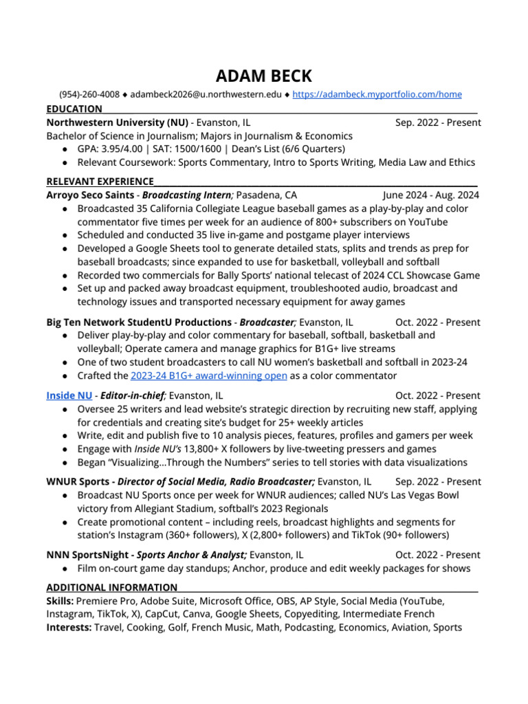 Northwestern University Resume: Adam Beck | PDF