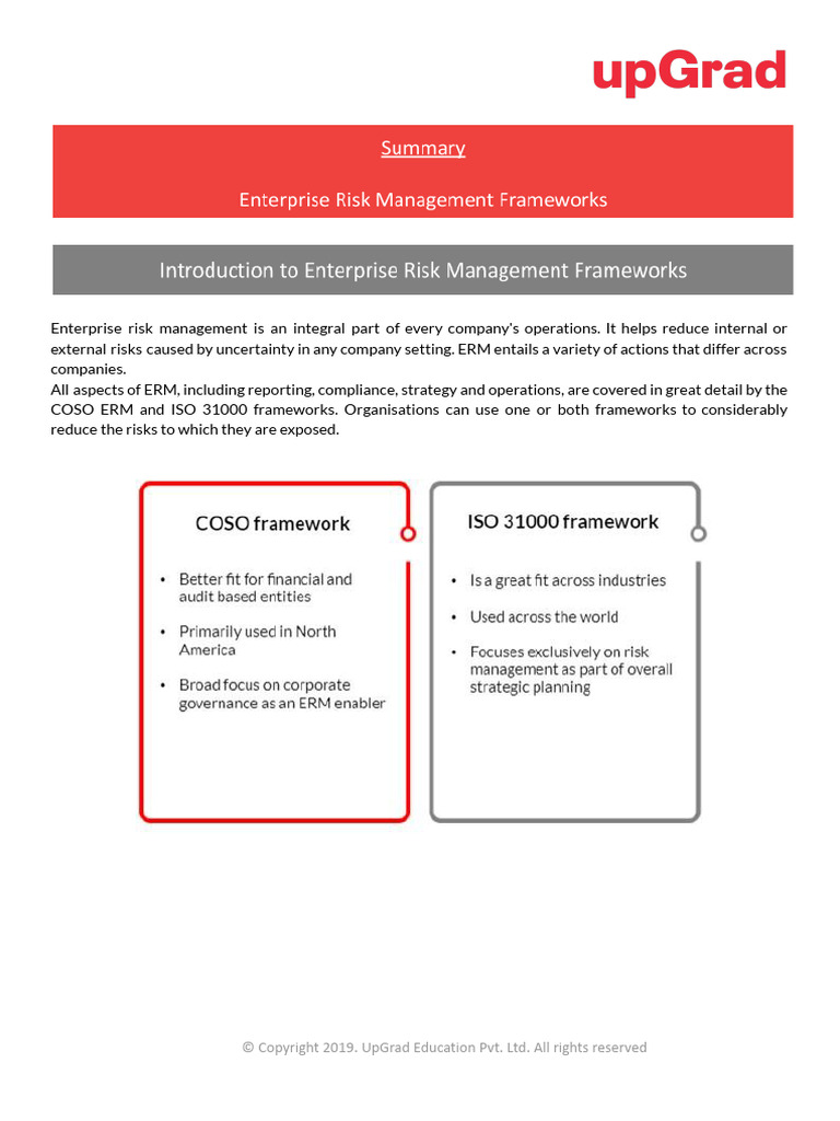 Overview of ERM Frameworks: COSO & ISO 31000 | PDF | Risk Management ...