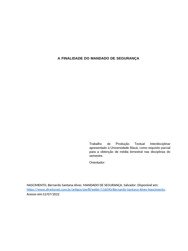 Análise do Mandado de Segurança | PDF | Mandamus | Carreira e Crescimento