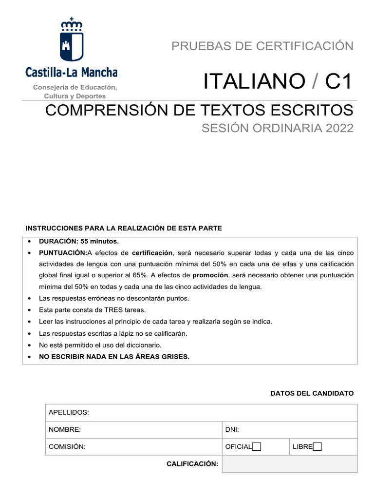 Italiano C1: Comprensión de Textos Escritos | PDF