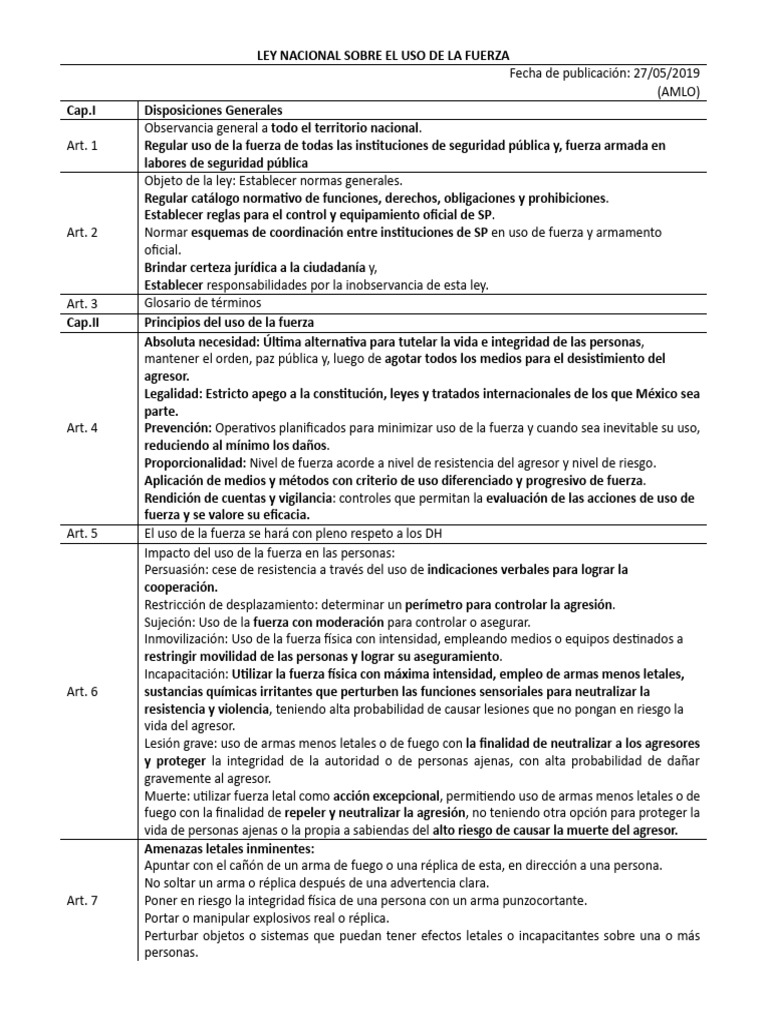 Ley Nacional Sobre El Uso de La Fuerza | PDF