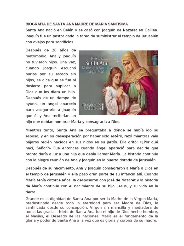 Biografia de Santa Ana Madre de Maria Santisima | PDF