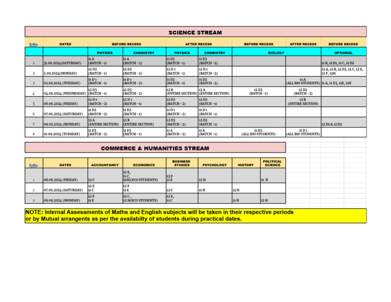 PRACTICAL - INTERNAL ASSESSMENT SCHEDULE - SEM - 1 - XI & XII - 2024 ...