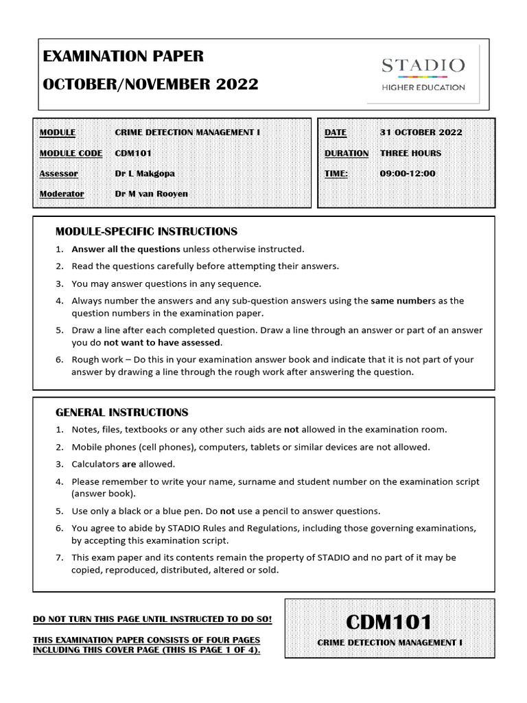 CDM101 Exam Guidelines and Questions | PDF | Fingerprint | Evidence