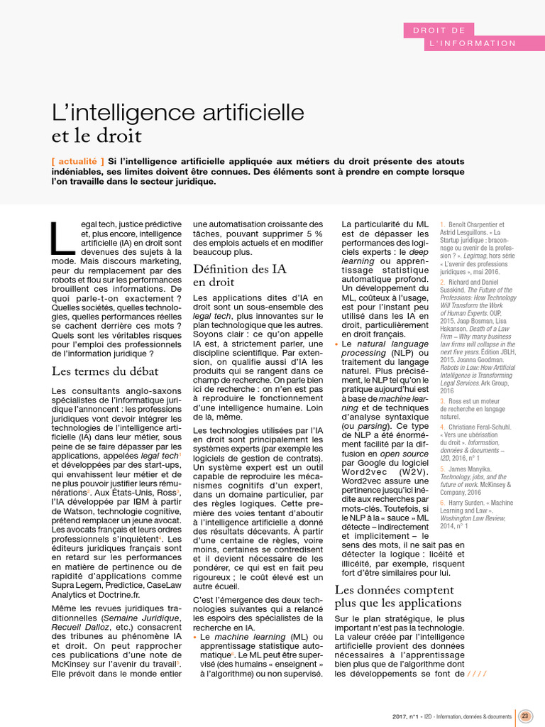Lintelligence Artificielle Et Le Droit | PDF