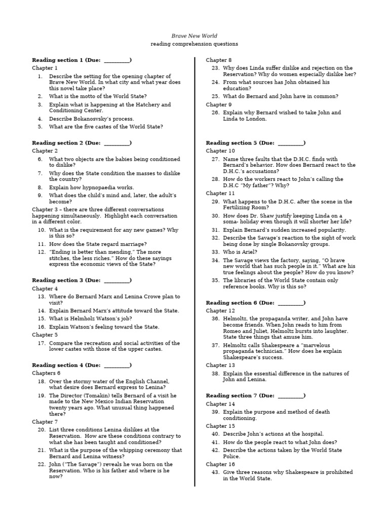 Comprehension Questions Pdf