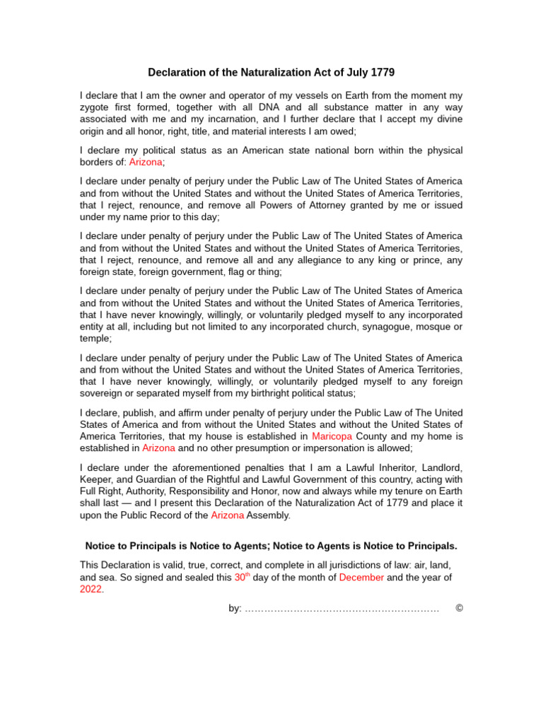 Form 1 Declaration of Naturalization 1779 For Americans-RecSec | PDF