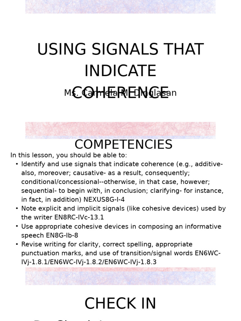 Using signals that indicate coherence pdf