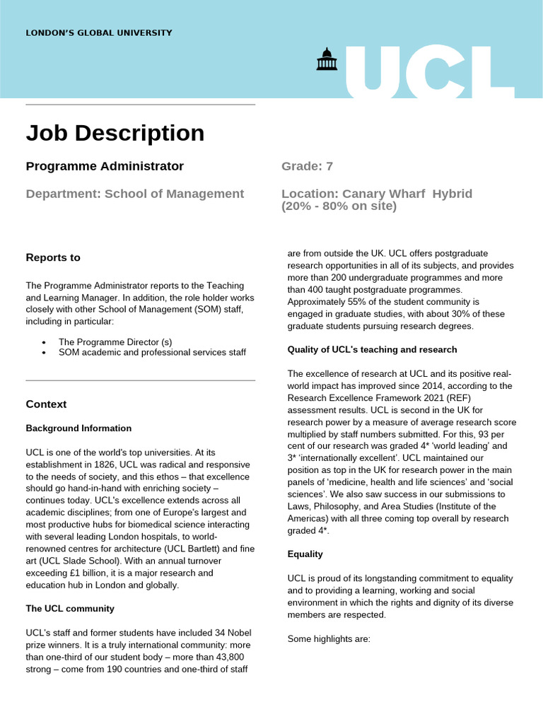 Programme Administrator - JD Person Spec Revised August 2024 | PDF