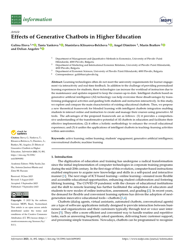 Effects of Generative Chatbots in Higher Education | PDF