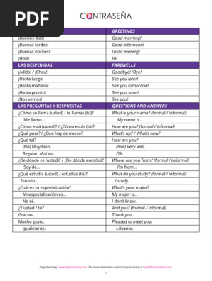 Spanish Vocab and Notes (Unit 2) | PDF | Question