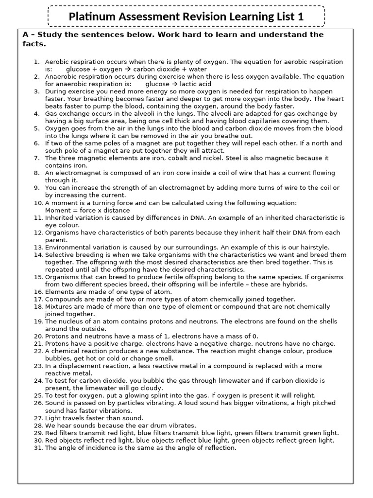 Platinum Assessment Learning List 2 | PDF