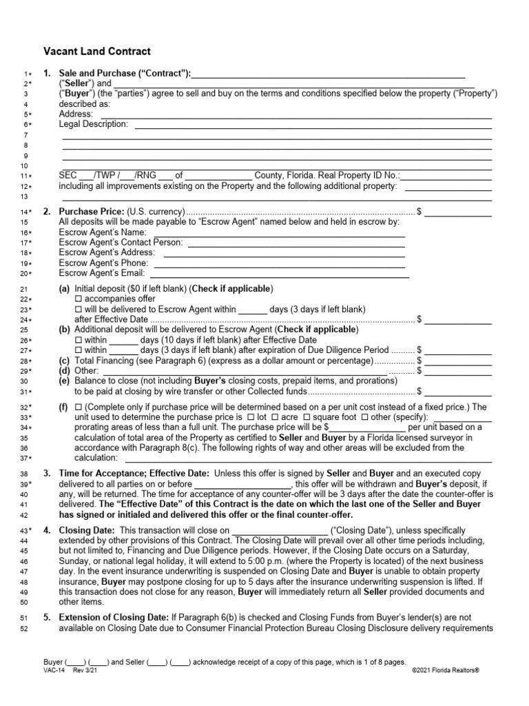 Vacant land contract pdf