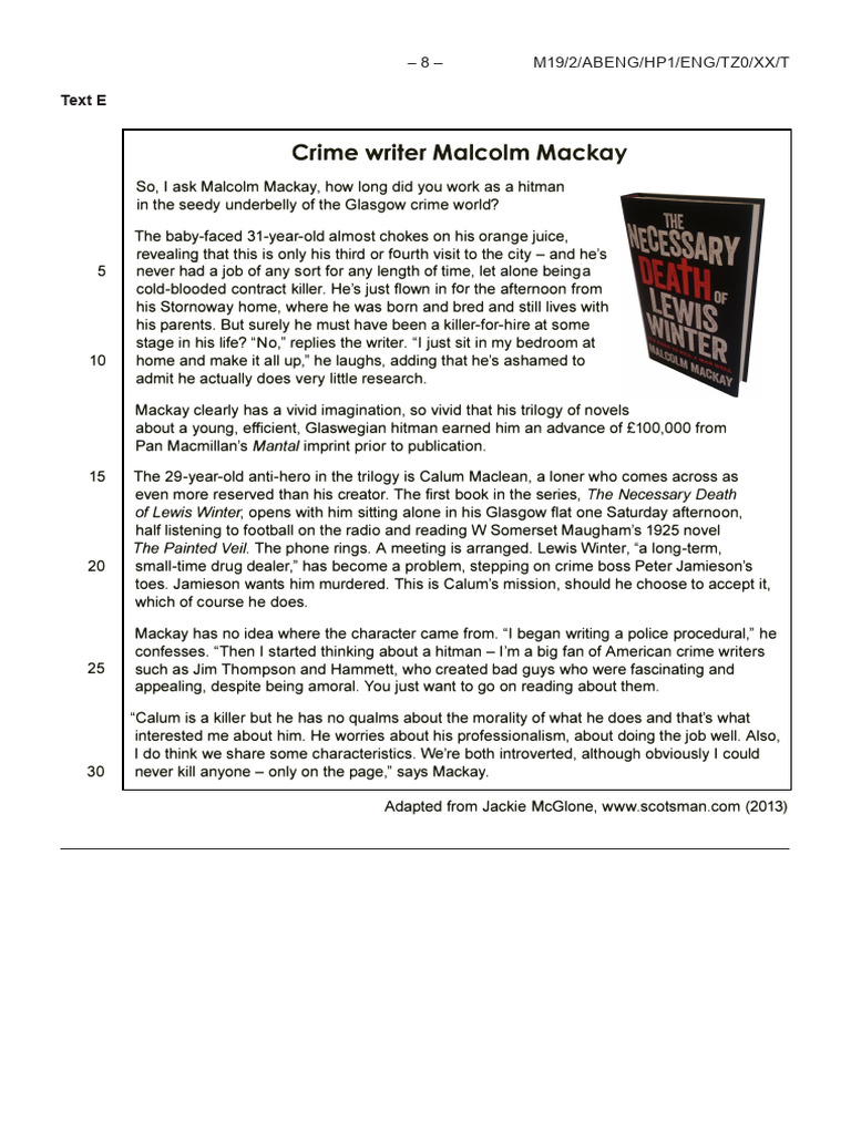 English B Paper 1 Text Booklet Hl-9 | PDF