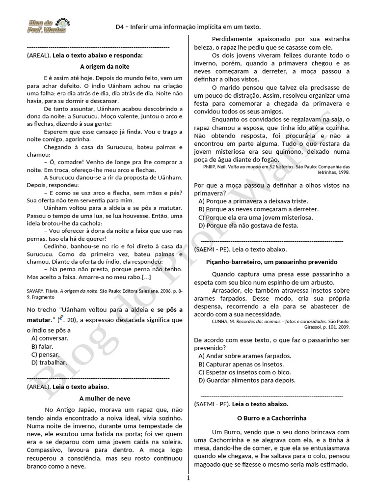 TIRINHA (5º Ano - L.P - Inferir Uma Informação Implícita No Texto | PDF