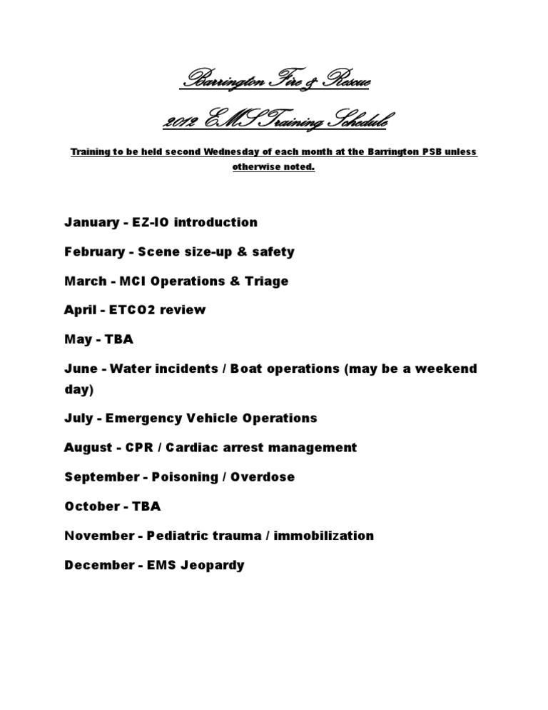 2012 EMS Training Schedule | PDF
