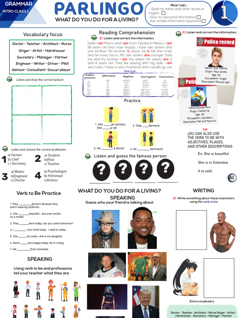 Verb To Be Professions 1 Ok | PDF